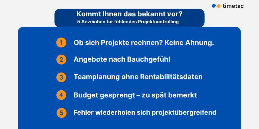  Infografik mit 5 Anzeichen für fehlendes Projektcontrolling 