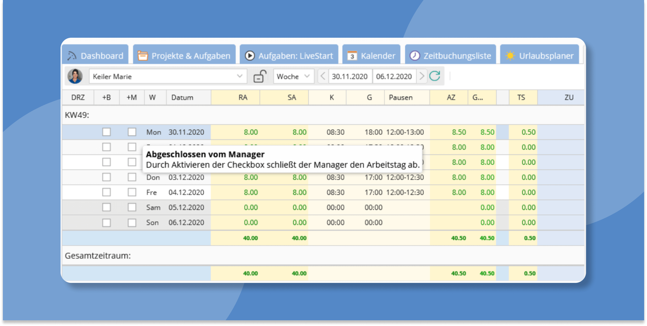 TimeTac Stundenabrechnung Monatsabschluss