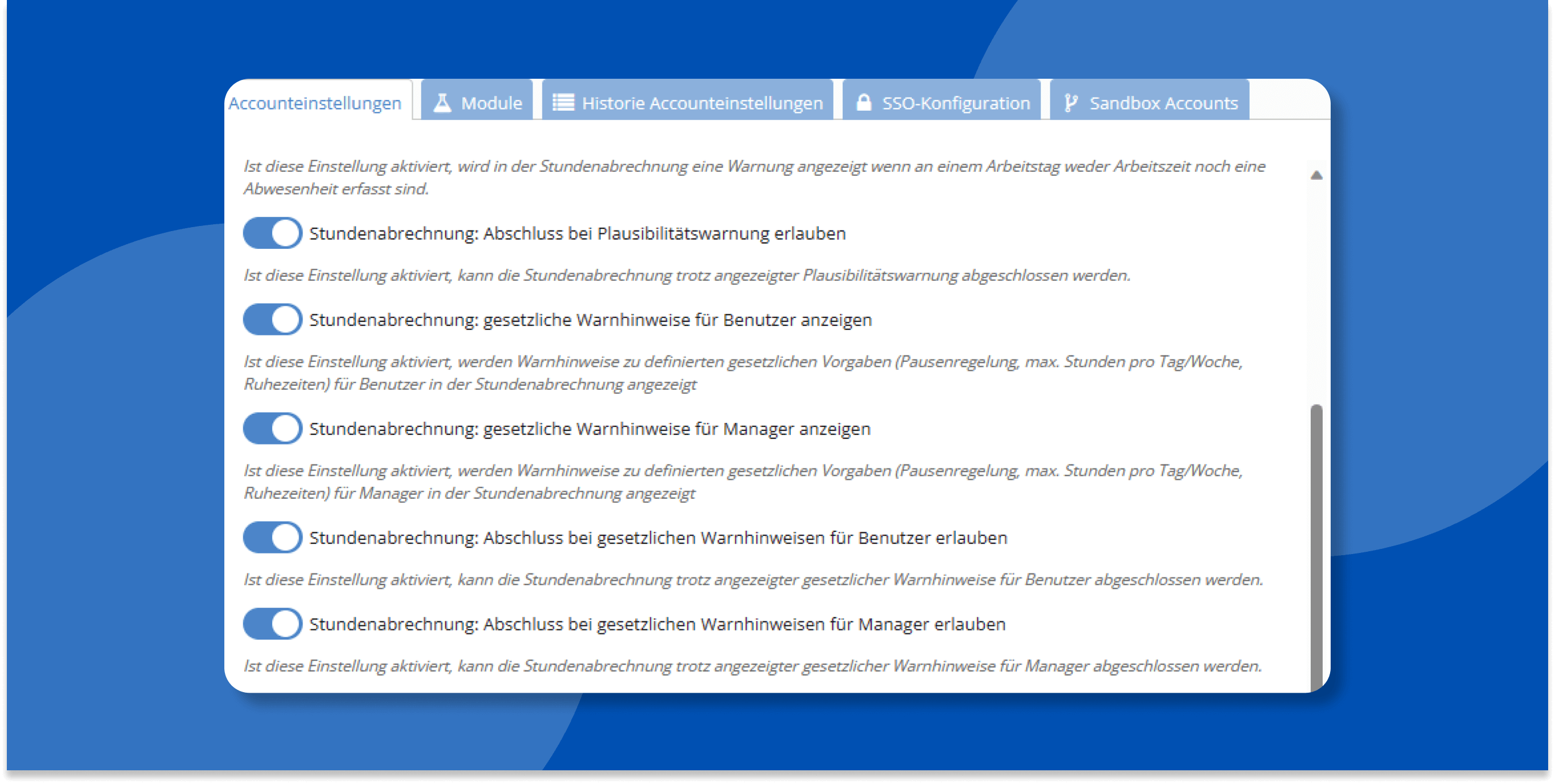 TimeTac Accounteinstellungen TimeTac Accounteinstellungen