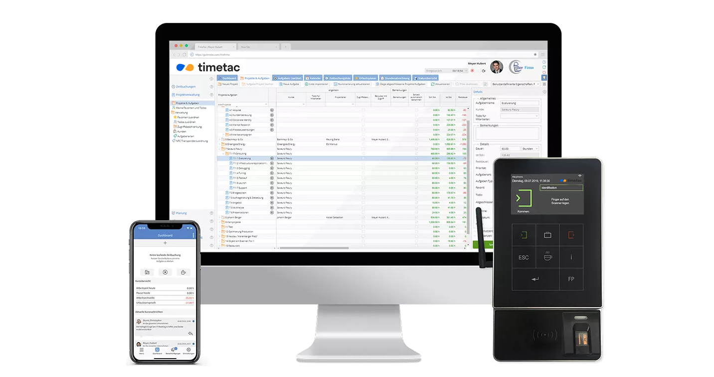 Zeiterfassung für Achitekten: Zeiterfassungsterminal, Desktop und mobile App