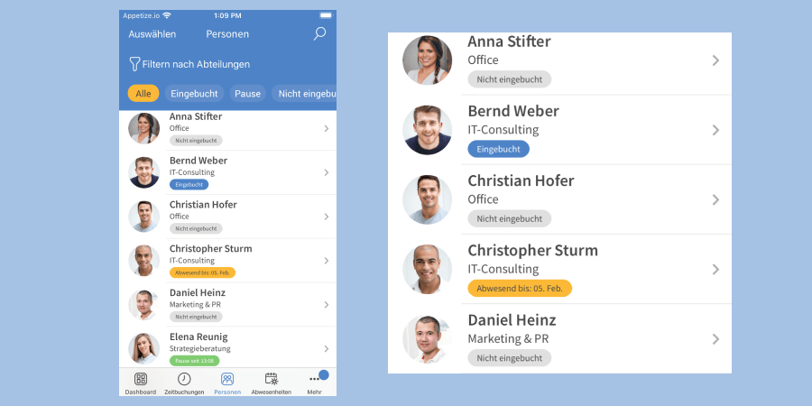 TimeTac App Personen TimeTac App Personen