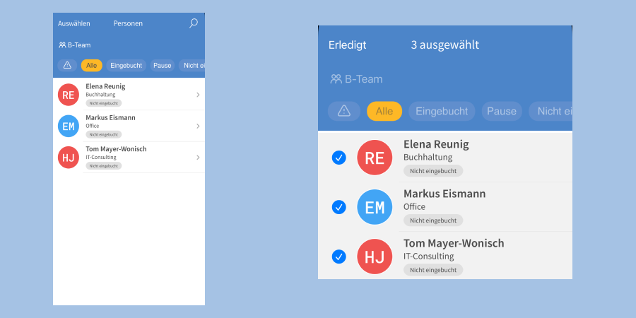 TimeTac Team-Erfassung Statusübersicht Personen