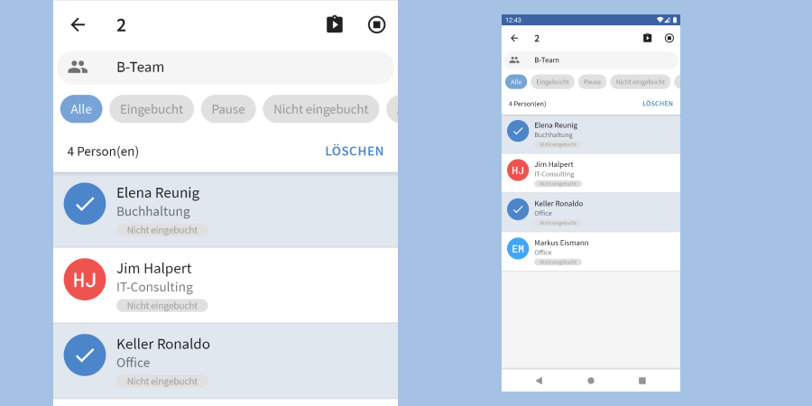 TimeTac Team-Erfassung Statusübersicht Personen TimeTac Team-Erfassung Statusübersicht Personen