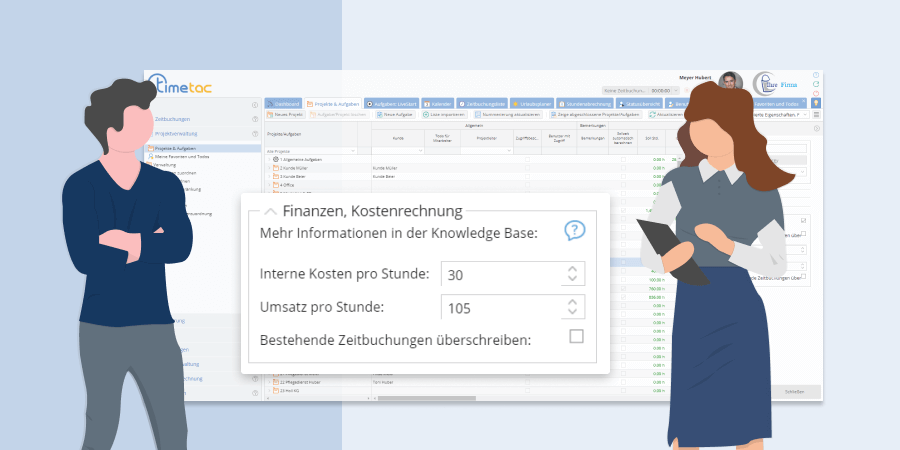 Kosten und Umsätze für Aufgaben in der TimeTac Projektzeiterfassung