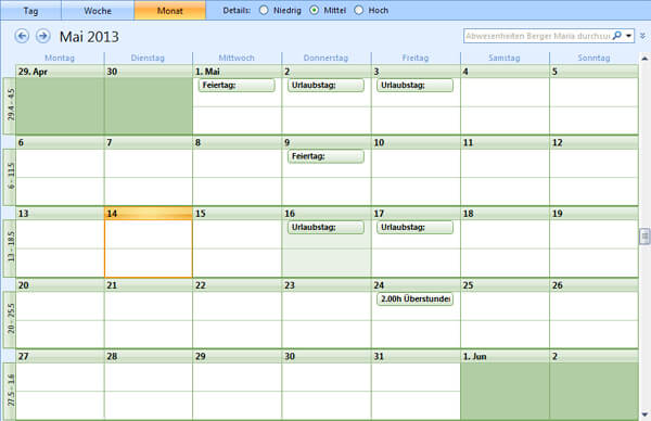 Abwesenheiten-Kalender-Outlook
