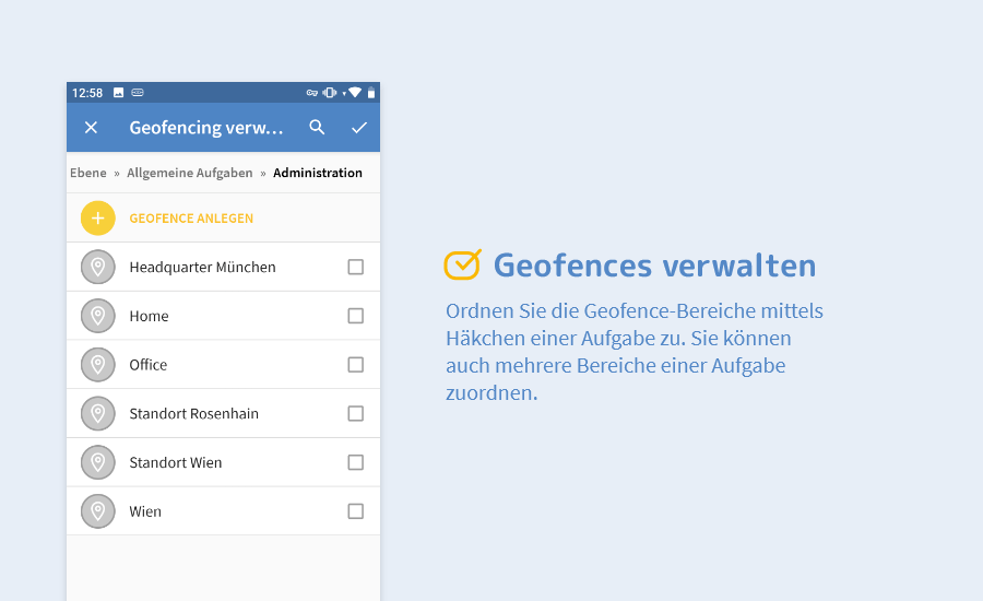 TimeTac Geofencing Zeiterfassung Geofences verwalten