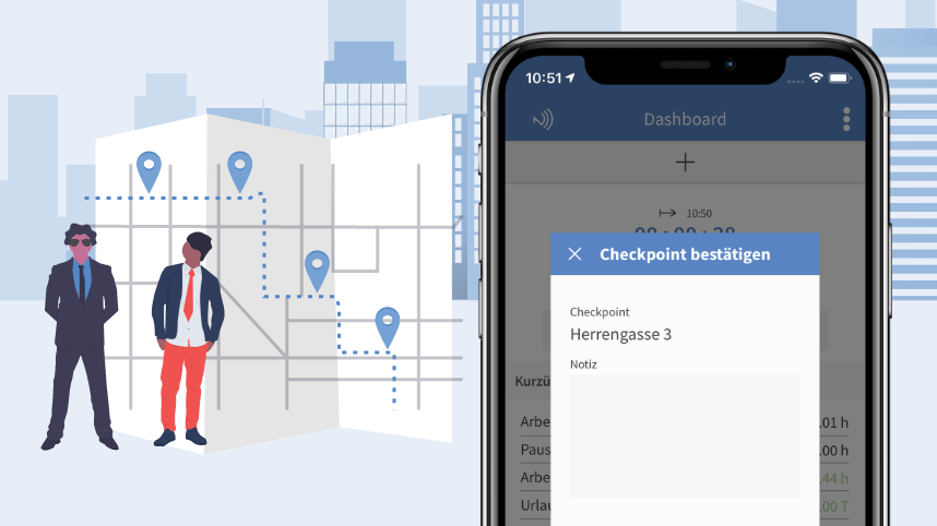 NFC-Zeiterfassung von Kontrollpunkten TimeTac iOS NFC Zeiterfassung