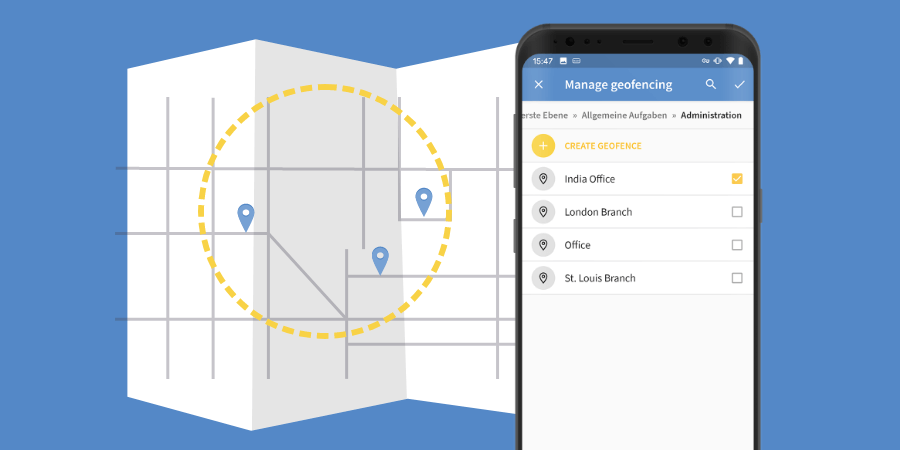 Geofencing y seguimiento de tiempos móvil para smartphone y tablet