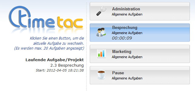Projektzeiterfassung TimeTac Pro LiveStart Buttons Projektzeiterfassung TimeTac Pro LiveStart Buttons