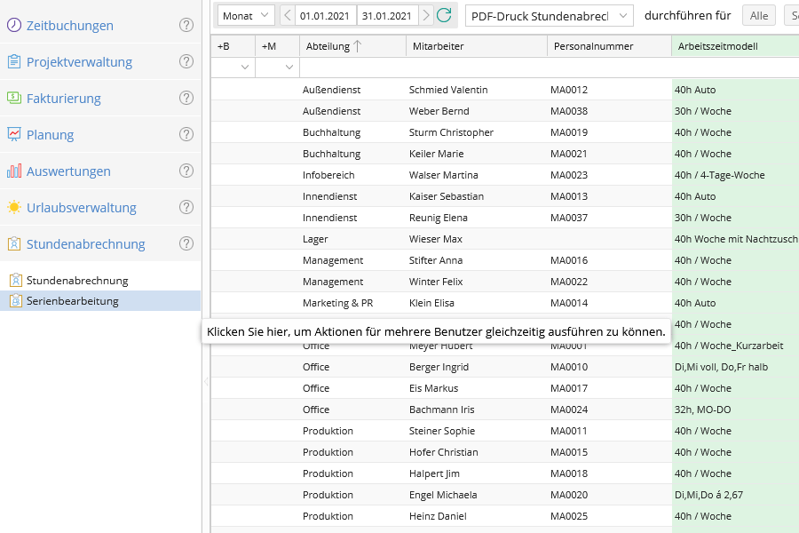 TimeTac Stundenabrechnung Serienbearbeitung TimeTac Stundenabrechnung Serienbearbeitung