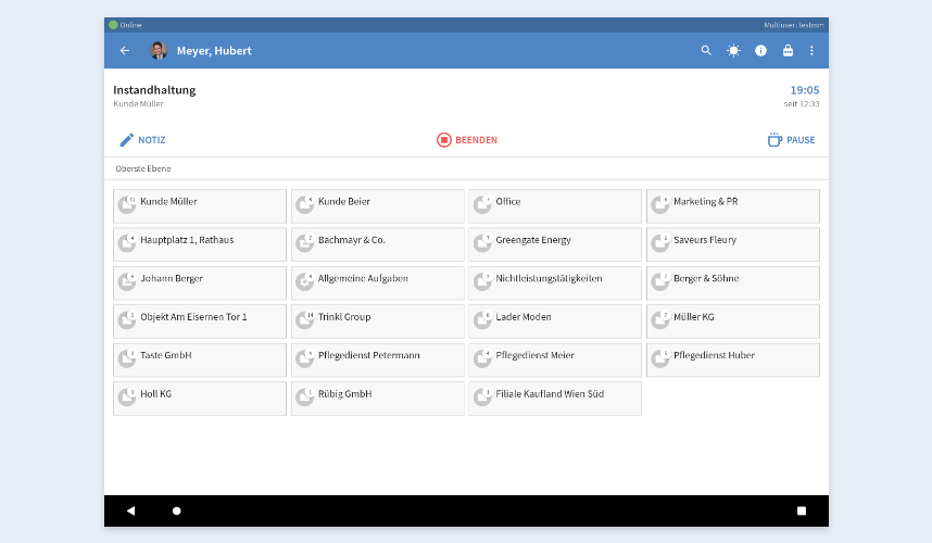 Multiuser-Projektliste der TimeTac Multiuser-App