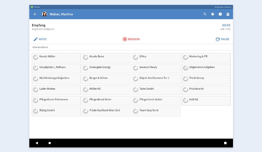 Nutzer-Projektliste der TimeTac Multiuser-App Nutzer-Projektliste der TimeTac Multiuser-App