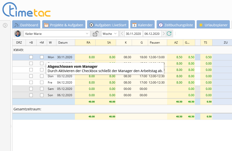 TimeTac Stundenabrechnung Abschluss Manager TimeTac Stundenabrechnung Abschluss Manager