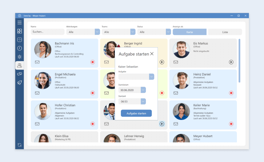 Statusübersicht mit Live-Zeiterfassung in der TimeTac Desktop App Statusübersicht mit Live-Zeiterfassung in der TimeTac Desktop App