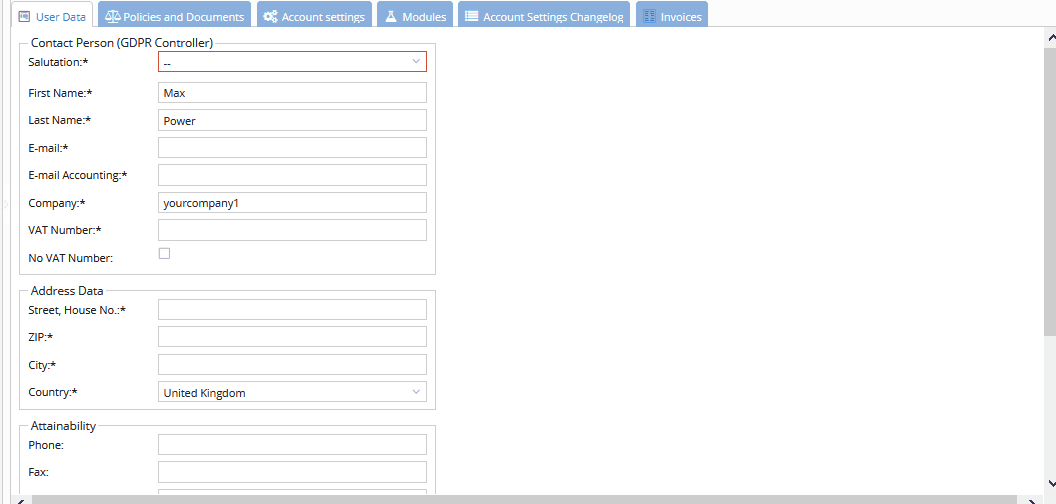 Password settings within TimeTac