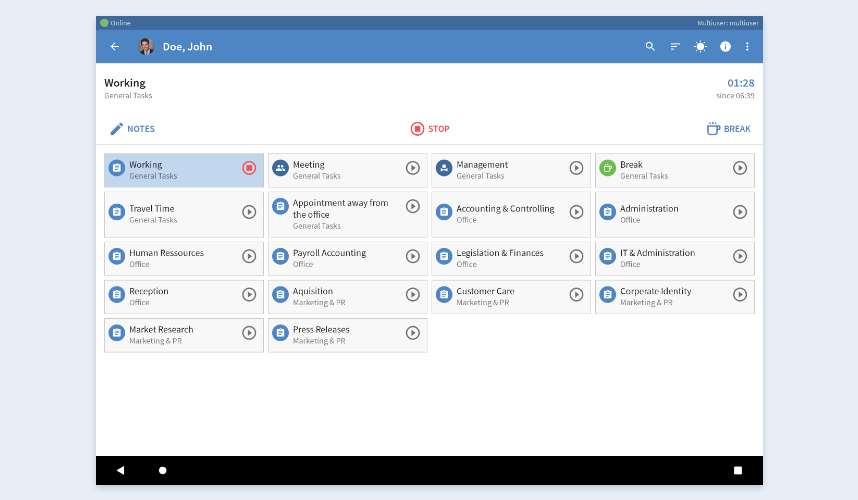 Multiuser task list within the TimeTac multiuser app