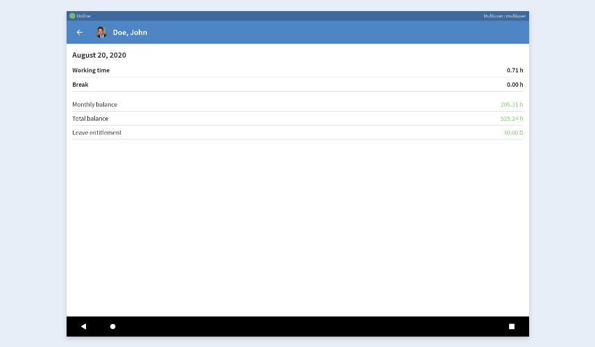 Info summary page within the TimeTac Multiuser app Info summary page within the TimeTac Multiuser app