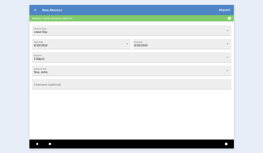 Requests for leave days or other absences in the TimeTac Multiuser-App