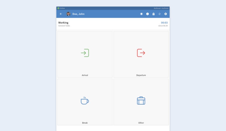 Terminal view within the TimeTac multiuser app