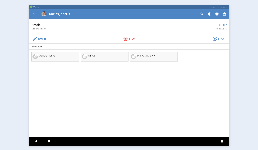 User project list within the TimeTac multiuser app