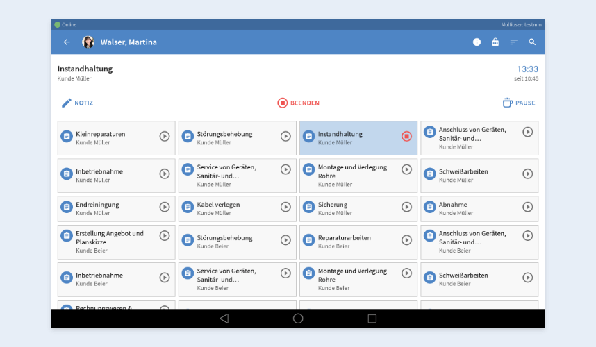 Nutzer-Aufgabenliste der TimeTac Multiuser-App Nutzer-Aufgabenliste der TimeTac Multiuser-App