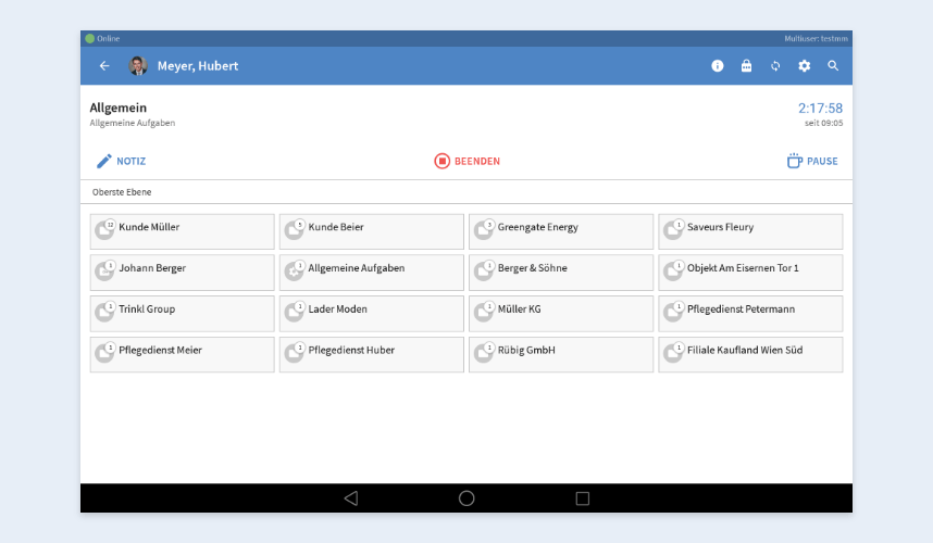 Zeiterfassung nach Projektliste Multiuser-Projektliste der TimeTac Multiuser-App
