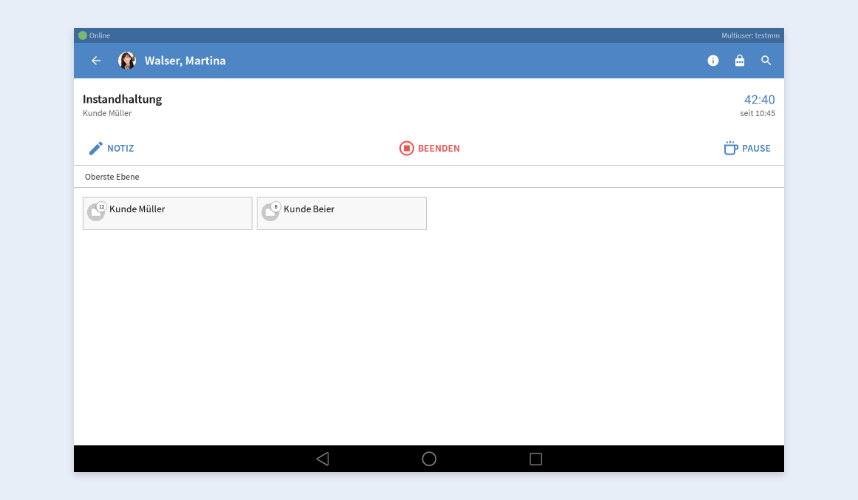 Nutzer-Projektliste der TimeTac Multiuser-App Nutzer-Projektliste der TimeTac Multiuser-App