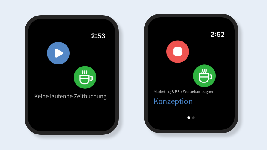 Starten und Beenden Zeitbuchung TimeTac Apple Watch App