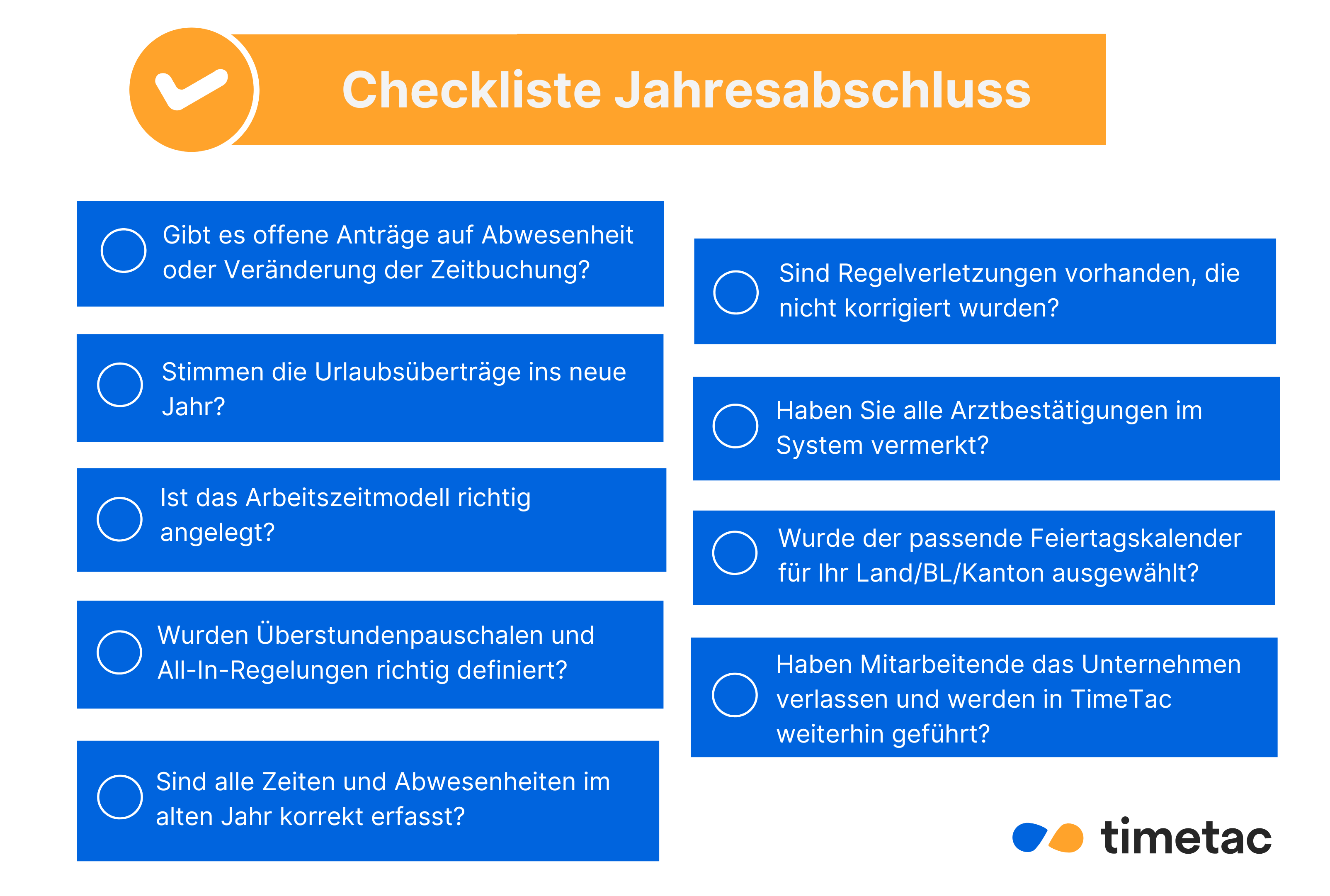 TimeTac Accounteinstellungen Checkliste für den Jahresabschluss Zeiterfassung: 9 wichtige Fragen zum Abhaken