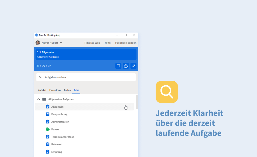Uebersicht Zeiterfassung TimeTac Desktop App