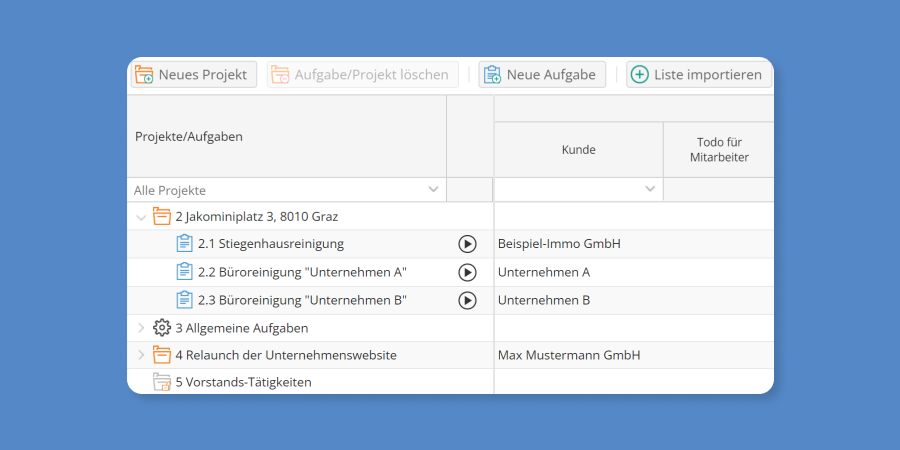 TimeTac Projektzeiterfassung Projektstruktur