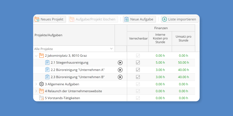 TimeTac Projektzeiterfassung Kosten und Umsatz