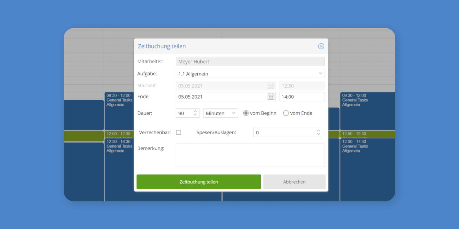 TimeTac Arbeitszeiterfassung Zeitbuchungen teilen im Kalender TimeTac Arbeitszeiterfassung Zeitbuchungen teilen im Kalender