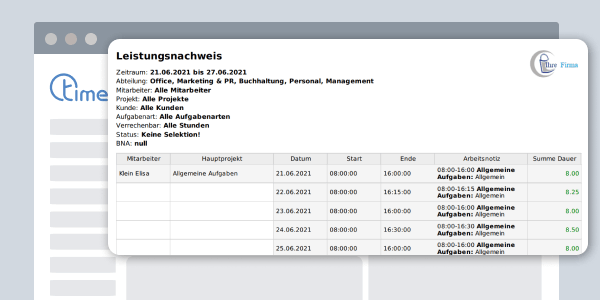 TimeTac Projektzeiterfassung Mitarbeiterauswertung