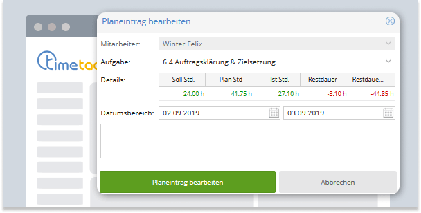 TimeTac Projektzeiterfassung Planeintrag TimeTac Projektzeiterfassung Planeintrag
