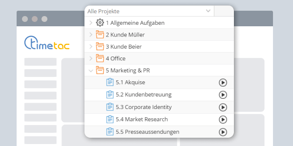 TimeTac Projektzeiterfassung Projektstruktur
