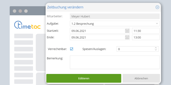 TimeTac Projektzeiterfassung Zeitbuchungsdetails TimeTac Projektzeiterfassung Zeitbuchungsdetails
