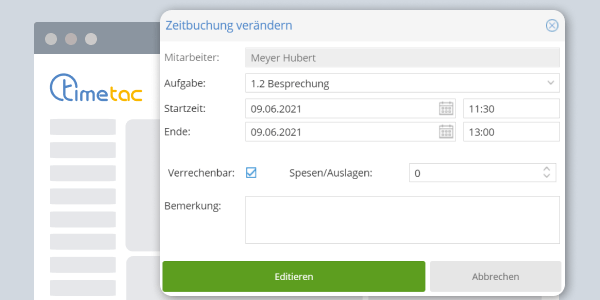TimeTac Projektzeiterfassung Zeitbuchungsdetails