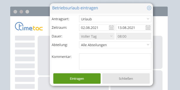 TimeTac Urlaubsverwaltung Betriebsurlaub und Urlaubssperre