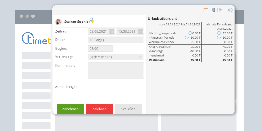 TimeTac Urlaubsverwaltung Urlaubsantrag Manager