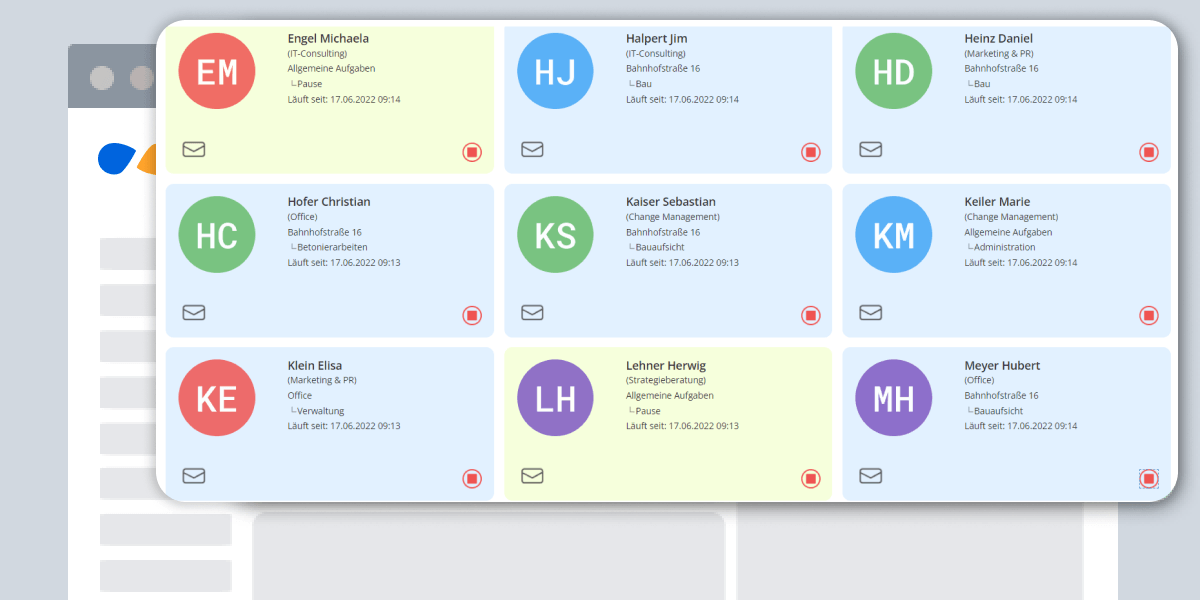 TimeTac Arbeitszeiterfassung Statusübersicht der Mitarbeiter