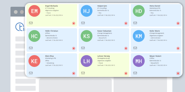 TimeTac Arbeitszeiterfassung Statusübersicht der Mitarbeiter TimeTac Arbeitszeiterfassung Statusübersicht der Mitarbeiter
