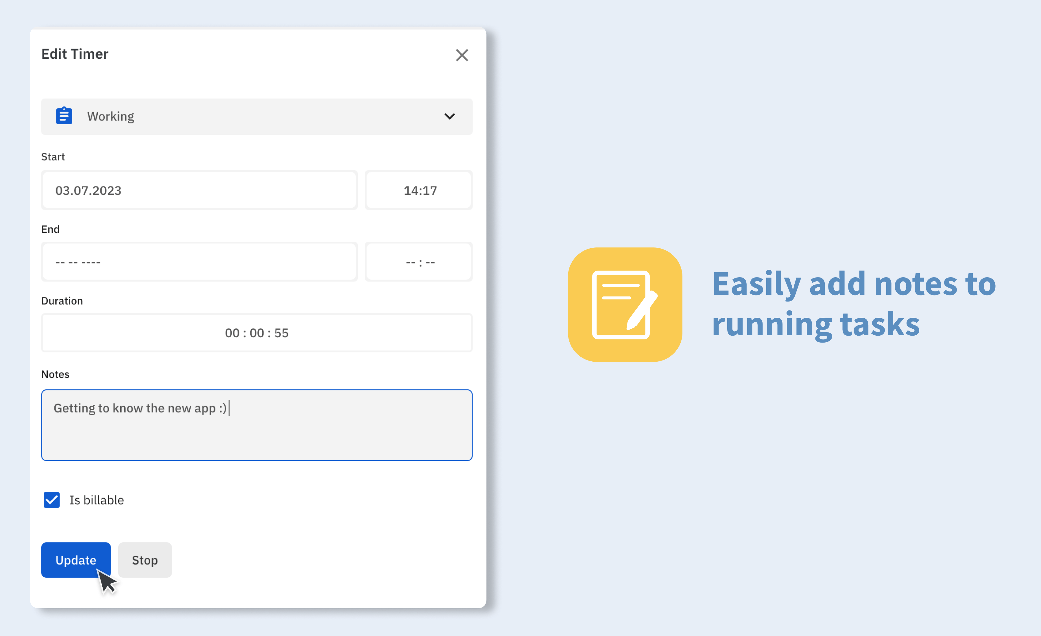 Add notes to TimeTac Desktop App