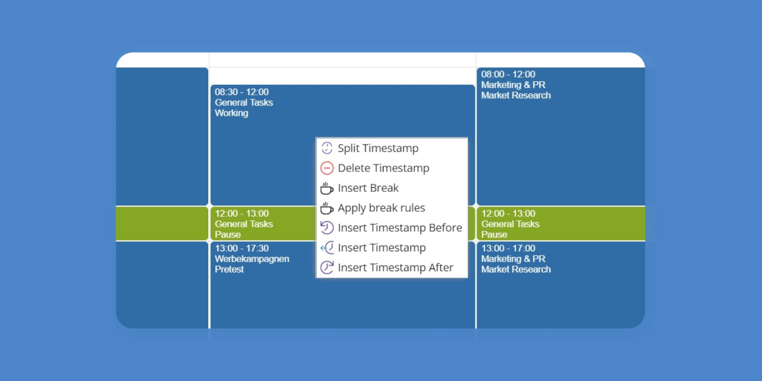 TimeTac time tracking correct time entries in calendar TimeTac correctng timestamps