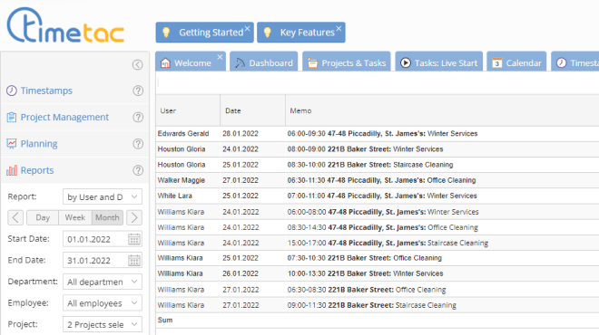 Reports per projects and employees with TimeTac Reports per projects and employees with TimeTac