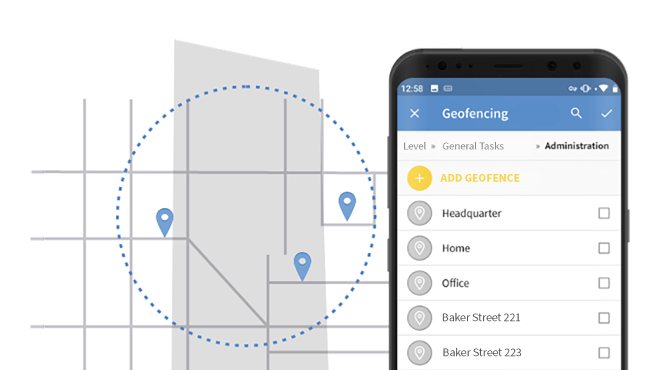 Geofencing y seguimiento de tiempos móvil