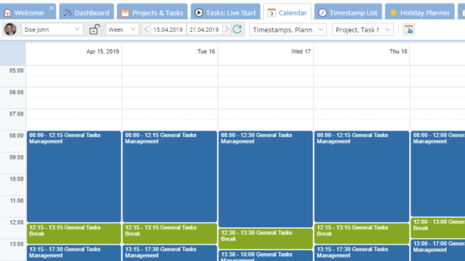 Employee Time Tracking for Health Care Facilities with TimeTac: calendar view on the PC