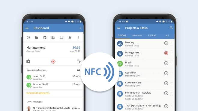 Realiza el seguimiento de las horas de trabajo contactless a través de nuestra App y la etiqueta NFC Realiza el seguimiento de las horas de trabajo contactless a través de nuestra App y la etiqueta NFC