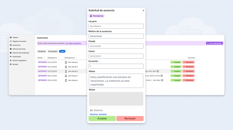 Geovallas y control horario móvil con la App de TimeTac Flujos de aprobación