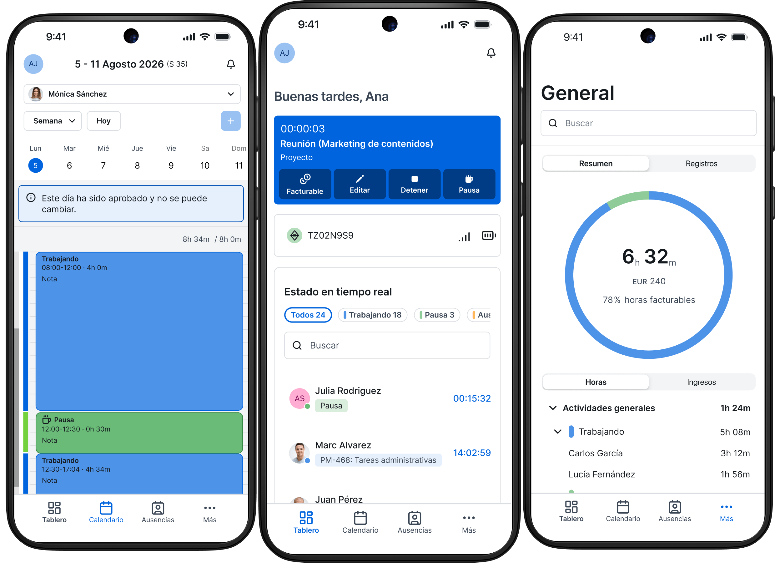App móvil TimeTac en varios dispositivos